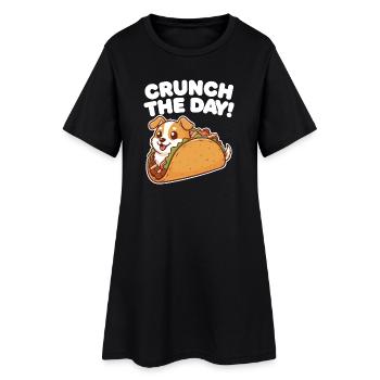 Crunch Den Tag: Taco-Hund-Design - Frauen T-Shirt-Kleid - Schwarz - Vorne