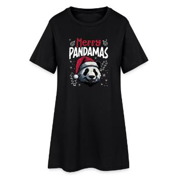 Motif de Noël drôle de panda joyeux Pandamas - Robe T-shirt Femme - noir - Devant