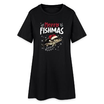 Joyeux Fishmas Motif de Noël Poisson Drôle - Robe T-shirt Femme - noir - Devant