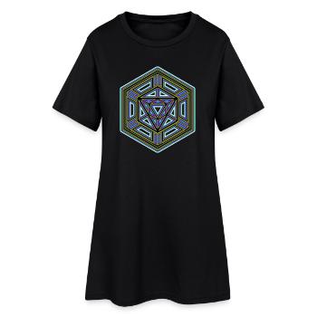 Heilige Geometrie Hexagon Mandala Goa Psytrance Om - Frauen T-Shirt-Kleid - Schwarz - Vorne