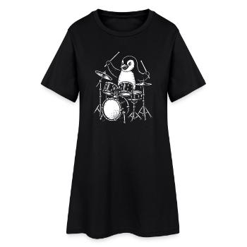 T-shirt Penguin Drummer Line Art - Robe T-shirt Femme - noir - Devant