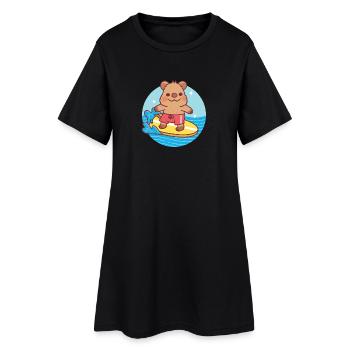 Niedliches Quokka, die Wellen, Strand und Sommer - Frauen T-Shirt-Kleid - Schwarz - Vorne