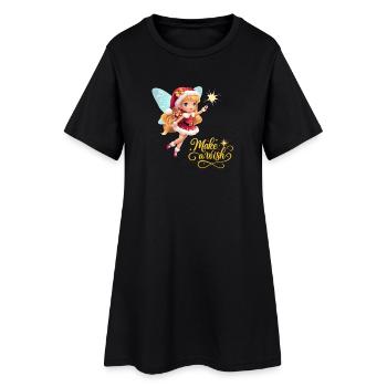 Douce fée de Noël avec baguette magique Fais un vœu - Robe T-shirt Femme - noir - Devant