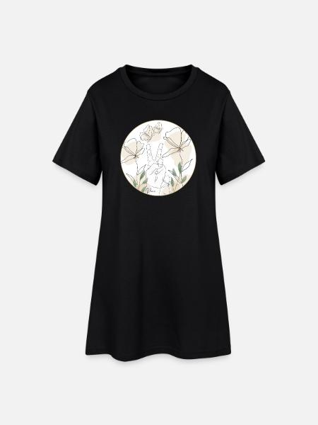 Frieden - Hand und Blüten - Linienkunst - peace - Frauen T-Shirt-Kleid - Schwarz