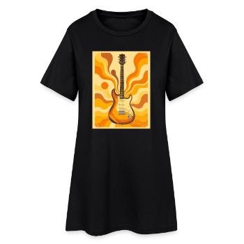 Psychedelische Retro-Gitarre mit lebendigen Siebzigern - Frauen T-Shirt-Kleid - Schwarz - Vorne