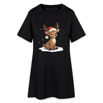 Petit renne mignon avec un chapeau de Noël - Robe T-shirt Femme - noir - Devant