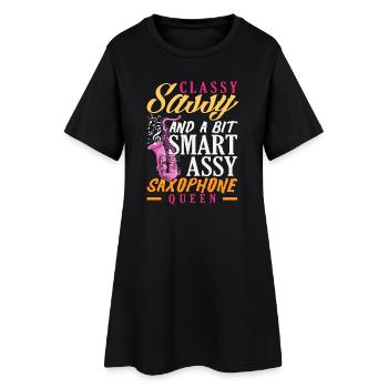 Elegant Naughty Clever Asshole Saxophone Queen - Women’s T-Shirt Dress - black - Front