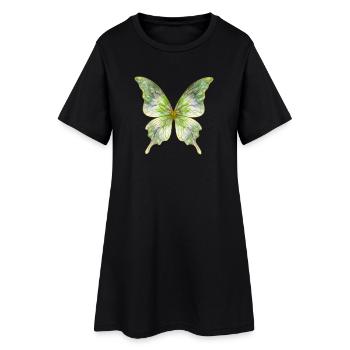 Papillon vert aquarelle - Robe T-shirt Femme - noir - Devant