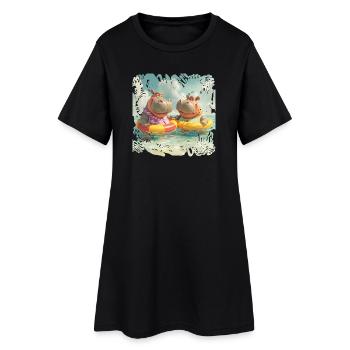 Hippopotames de la mer du Sud dans les anneaux de nage - Robe T-shirt Femme - noir - Devant