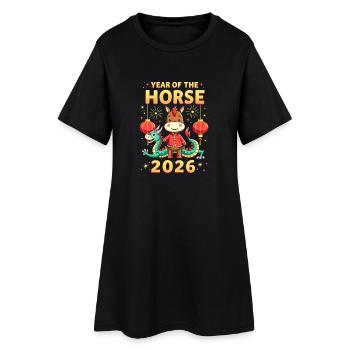 Chinese New Year Of The Horse 2026 - Frauen T-Shirt-Kleid - Schwarz - Vorne