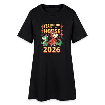 Nouvel An chinois du cheval 2026 - Robe T-shirt Femme - noir - Devant
