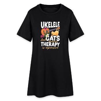 Ukulélé hawaïen ukulélé Ukulélé chat - Robe T-shirt Femme - noir - Devant