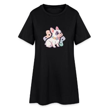Pastell-Bulldogge mit Fliege - Frauen T-Shirt-Kleid - Schwarz - Vorne