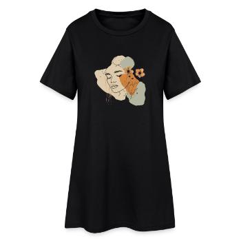 Bohème Woman Line Art – Portrait Minimaliste Floral - Robe T-shirt Femme - noir - Devant