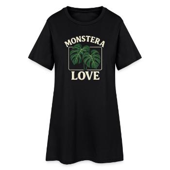Monstera Love - Frauen T-Shirt-Kleid - Schwarz - Vorne