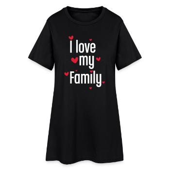 I Love My Family Red Hearts Minimalist Graphic - Frauen T-Shirt-Kleid - Schwarz - Vorne