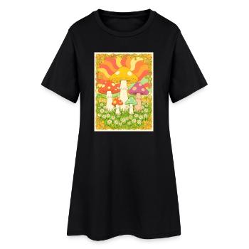 Psychedelische Pilze in groovy Farben der 70er - Frauen T-Shirt-Kleid - Schwarz - Vorne