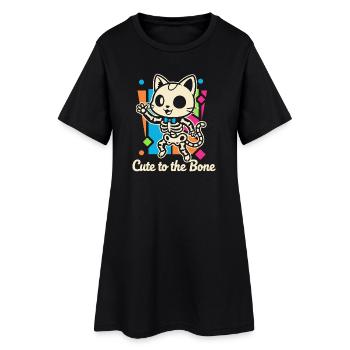 Motif squelette de chat Ronronnement - Robe T-shirt Femme - noir - Devant