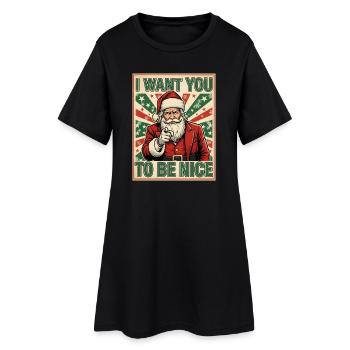 Weihnachts-Santa Sei Nett Lustig - Frauen T-Shirt-Kleid - Schwarz - Vorne