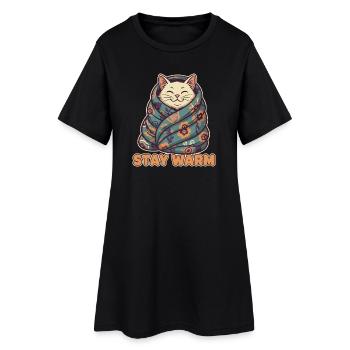 Katzenmantel Stay Warm Blütenmuster - Frauen T-Shirt-Kleid - Schwarz - Vorne