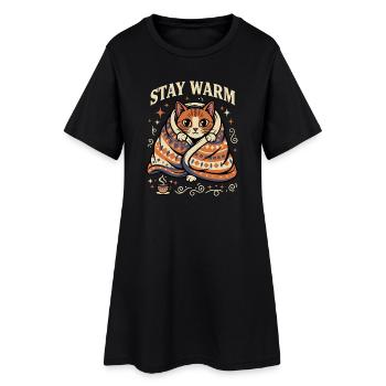Motif du chat câlin Reste au chaud - Robe T-shirt Femme - noir - Devant