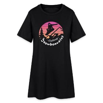 Silhouette de snowboardeur au-dessus d’un coucher de soleil en montagne - Robe T-shirt Femme - noir - Devant