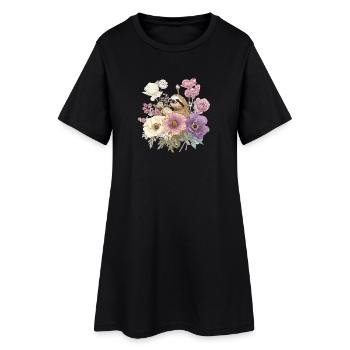 Paresseux vintage avec fleurs – Motif d’animaux floraux - Robe T-shirt Femme - noir - Devant
