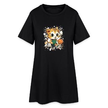Basketball-Kätzchen im Grün - Frauen T-Shirt-Kleid - Schwarz - Vorne