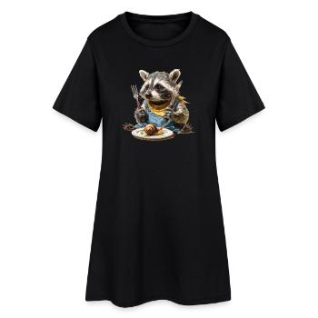 Raccoon chef with fork and knife - Women’s T-Shirt Dress - black - Front