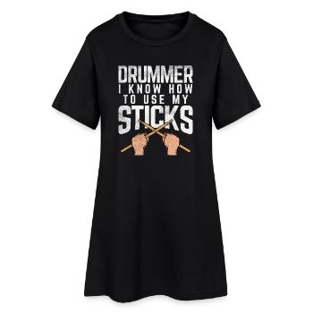 Funny Drummer I Know How To Use My Sticks Art - Frauen T-Shirt-Kleid - Schwarz - Vorne