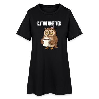 Katerfrühstück Eule mit Kaffee lustiger Hangover - Frauen T-Shirt-Kleid - Schwarz - Vorne