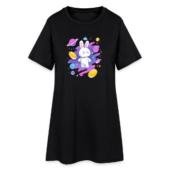 Le Lapin Galactique dans la Nébuleuse - Robe T-shirt Femme - noir - Devant