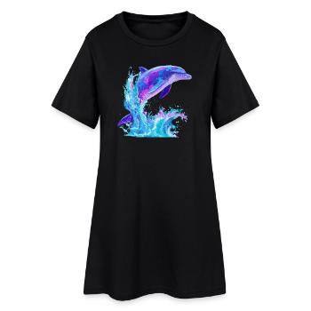 Farbiger Delfin Splash - Frauen T-Shirt-Kleid - Schwarz - Vorne