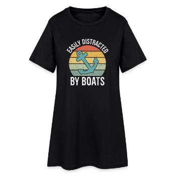 Easily Distracted By Boats Retro Captain Boating - Frauen T-Shirt-Kleid - Schwarz - Vorne