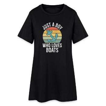 Just a Boy Who Loves Boats Retro Boys Bday Boat - Frauen T-Shirt-Kleid - Schwarz - Vorne