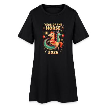 Nouvel An chinois du cheval 2026 - Robe T-shirt Femme - noir - Devant