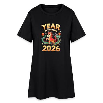 Chinese New Year Of The Horse 2026 - Frauen T-Shirt-Kleid - Schwarz - Vorne