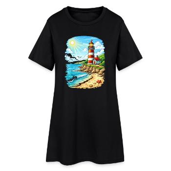 Lighthouse on sunny coastal beach - Women’s T-Shirt Dress - black - Front