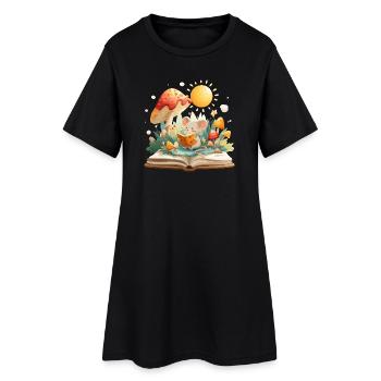 Souris dans la forêt de champignons lit un livre - Robe T-shirt Femme - noir - Devant