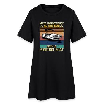 Never Underestimate An Old Man With Pontoon Boat - Women’s T-Shirt Dress - black - Front