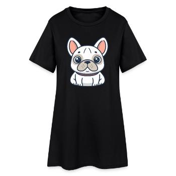 Bulldog Cartoon Blanc Mignon - Robe T-shirt Femme - noir - Devant