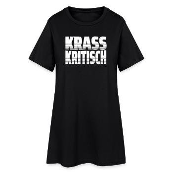 Krass Kritisch - Krasser Linientext mit Streifen - Frauen T-Shirt-Kleid - Schwarz - Vorne