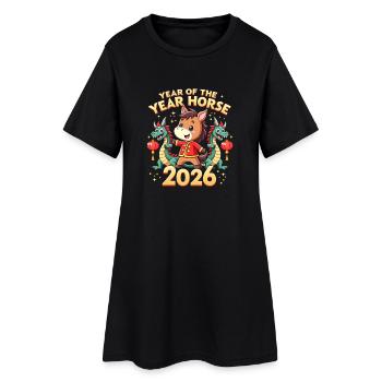 Chinese New Year Of The Horse 2026 - Frauen T-Shirt-Kleid - Schwarz - Vorne