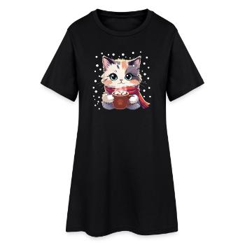 Chaton Douillet Hivernal - Robe T-shirt Femme - noir - Devant