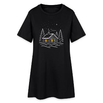 Cabane enneigée lumineuse au sapin - Robe T-shirt Femme - noir - Devant