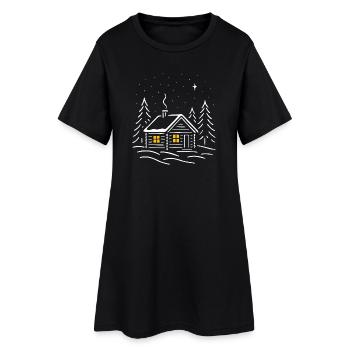 Cabane enneigée au clair des étoiles - Robe T-shirt Femme - noir - Devant