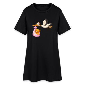Petite fille cigogne avec cadeau en nounours en tissu - Robe T-shirt Femme - noir - Devant