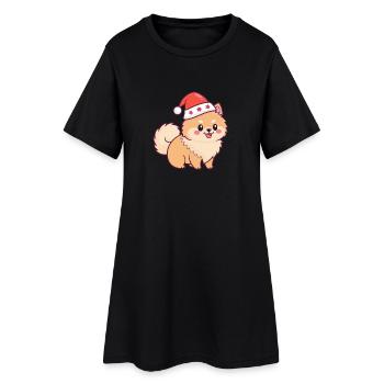 Chien Poméranien Festif Chapeau Noël - Robe T-shirt Femme - noir - Devant
