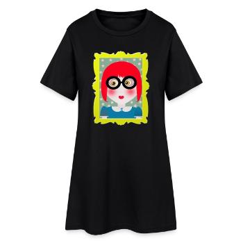 Portrait Rétro Fille aux Lunettes - Robe T-shirt Femme - noir - Devant