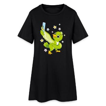 Un joli oiseau vert prend un selfie - Robe T-shirt Femme - noir - Devant